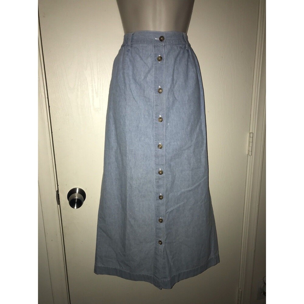 Vtg Cabin Creek Light Denim Skirt Womens Sz 10 Button Down Granny Cottage Core